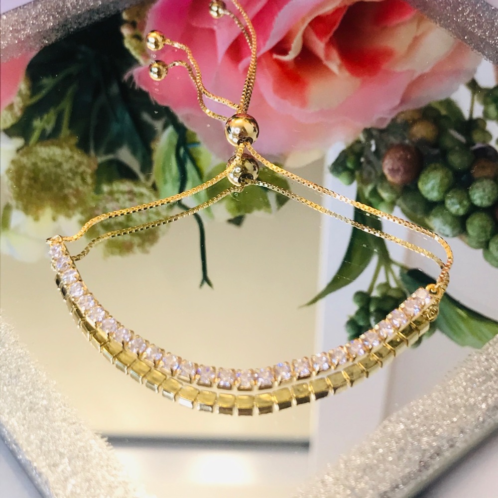 Yellow Sterling silver CZ bolo bracelet NEW!